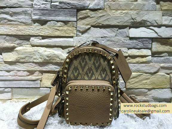 Valentino Fabric Rockstud Small Backpack Brown 2015 - Click Image to Close
