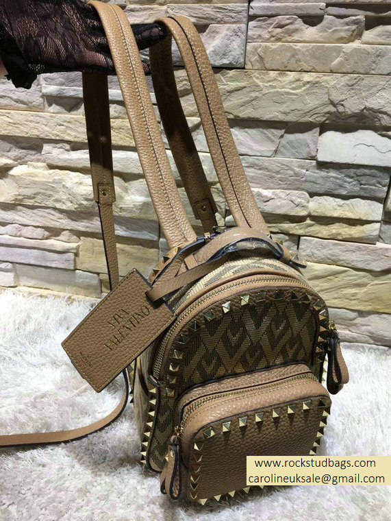 Valentino Fabric Rockstud Small Backpack Brown 2015