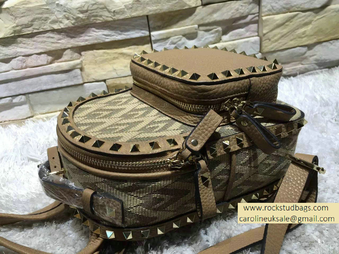 Valentino Fabric Rockstud Small Backpack Brown 2015
