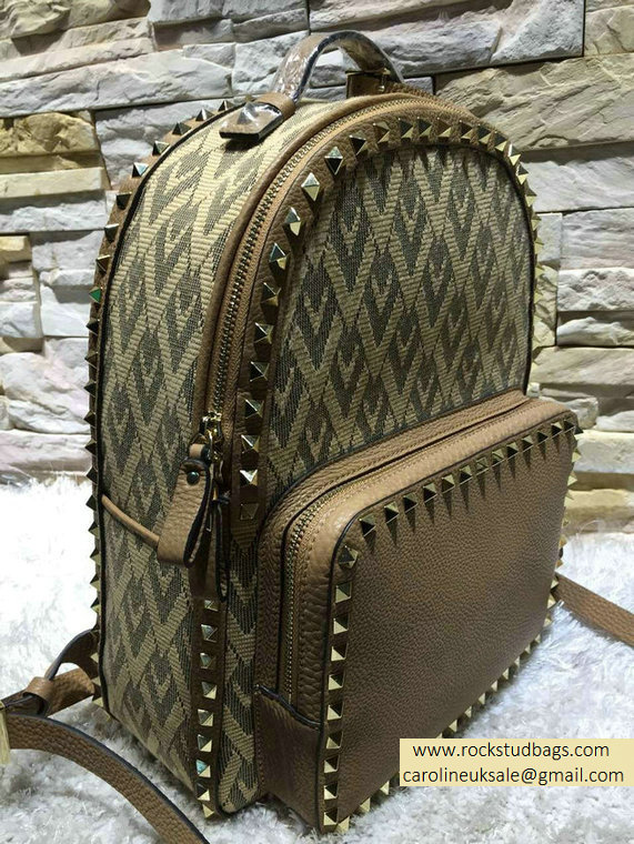 Valentino Fabric Rockstud Medium Backpack Brown 2015