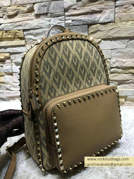 Valentino Fabric Rockstud Medium Backpack Brown 2015