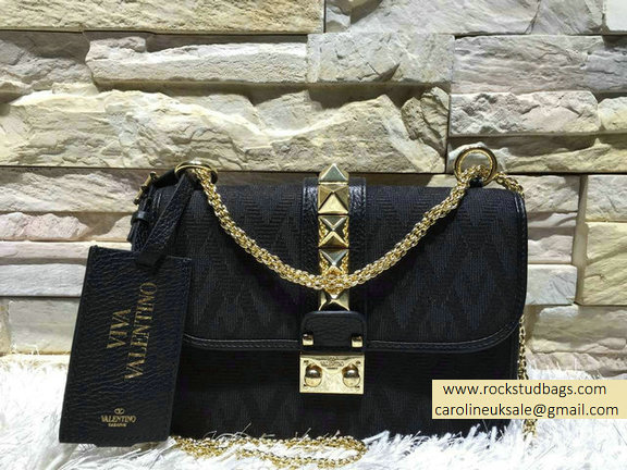 Valentino Small Fabric Chain Shoulder Bag Black 2015