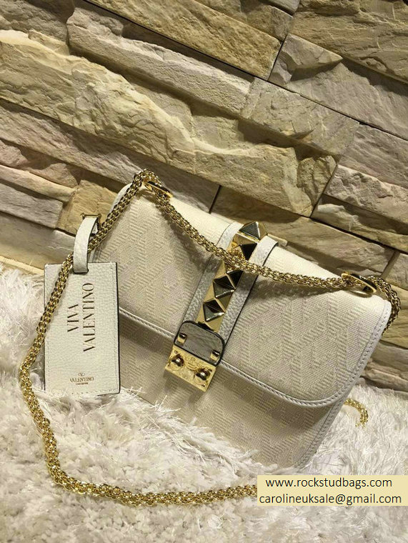 Valentino Small Fabric Chain Shoulder Bag White 2015
