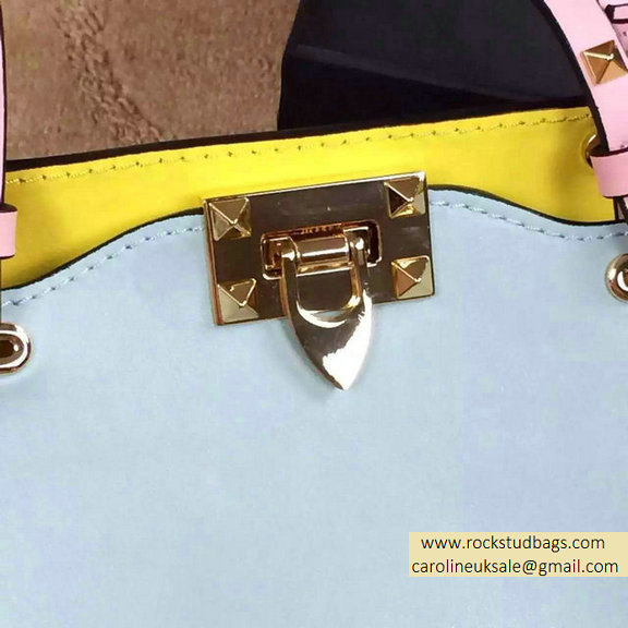 Valentino Small Rockstud Tri-color Tote 2015 Blue/Pink/Yellow