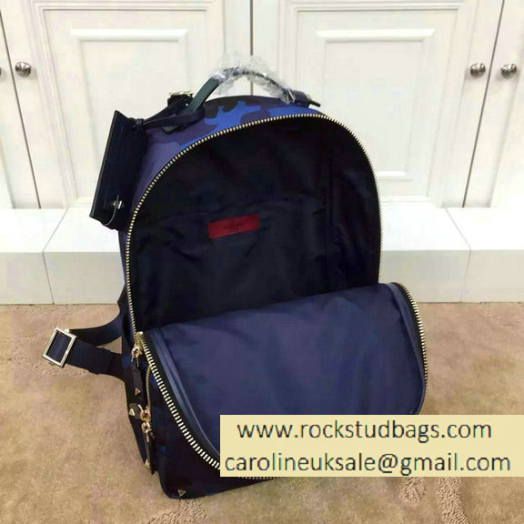 Valentino Nylon Camouflage Large Backpack Blue 2015