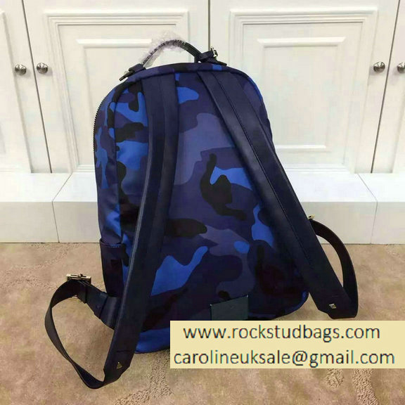 Valentino Nylon Camouflage Large Backpack Blue 2015