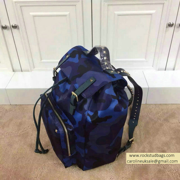 Valentino Blue Nylon Camouflage Medium Backpack 2015