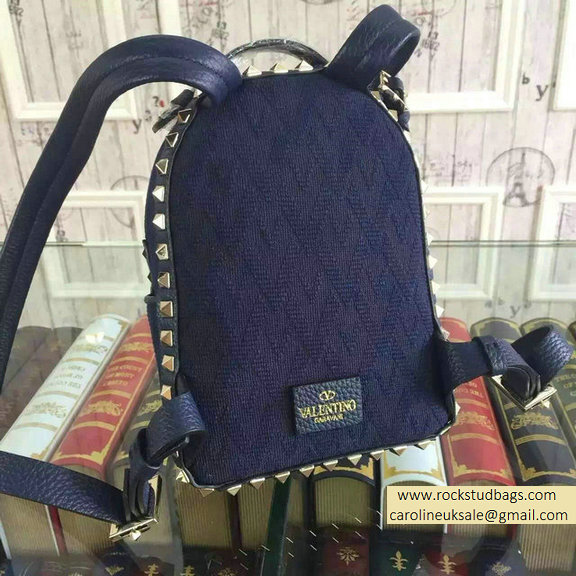 Valentino Fabric Rockstud Small Backpack Blue 2015 - Click Image to Close