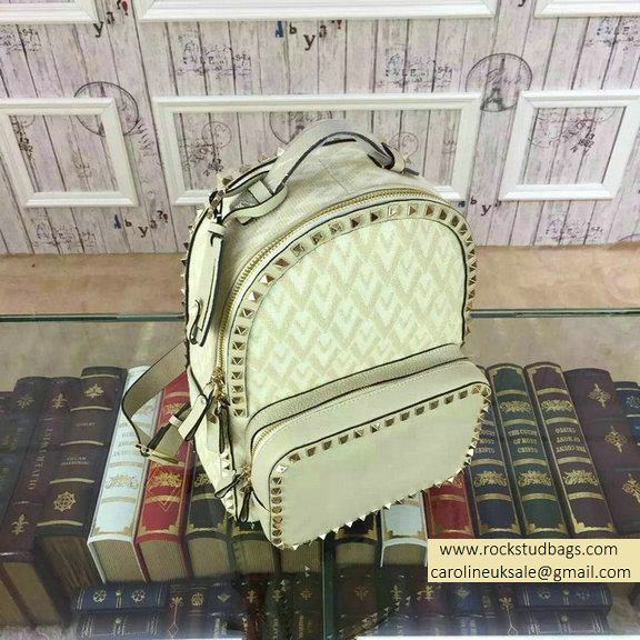Valentino Fabric Rockstud Medium Backpack Off-White 2015 - Click Image to Close