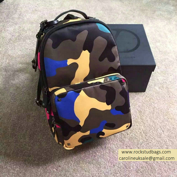 2015 Valentino Garavani Medium Backpack in Yellow Camouflage Nylon - Click Image to Close
