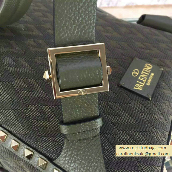 Valentino Fabric Rockstud Medium Backpack Army Green - Click Image to Close