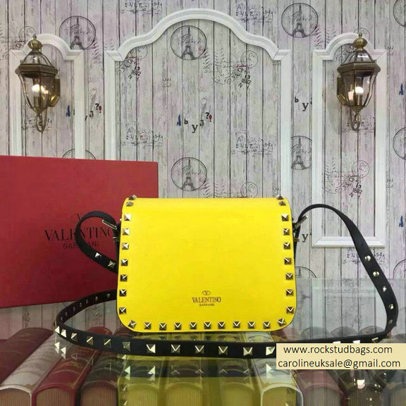 Valentino Rockstud Cross-Body Bag in Two Tone Calfskin Yellow/Black - Click Image to Close