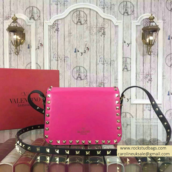 2015 Valentino Rockstud Cross-Body Bag in Two Tone Calfskin Rosy/Black - Click Image to Close