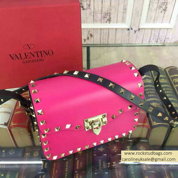 2015 Valentino Rockstud Cross-Body Bag in Two Tone Calfskin Rosy/Black - Click Image to Close