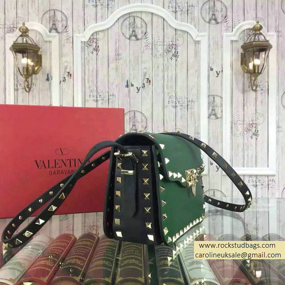 2015 Valentino Rockstud Cross-Body Bag in Two Tone Calfskin Green/Black - Click Image to Close