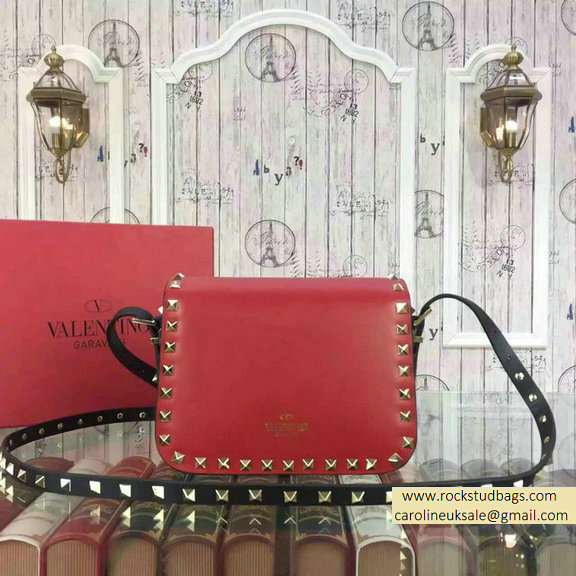 2015 Valentino Rockstud Cross-Body Bag in Two Tone Calfskin Red/Black - Click Image to Close