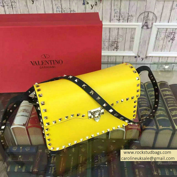 2015 Valentino Rockstud Shoulder Bag in Two Tone Calfskin Yellow/Black - Click Image to Close