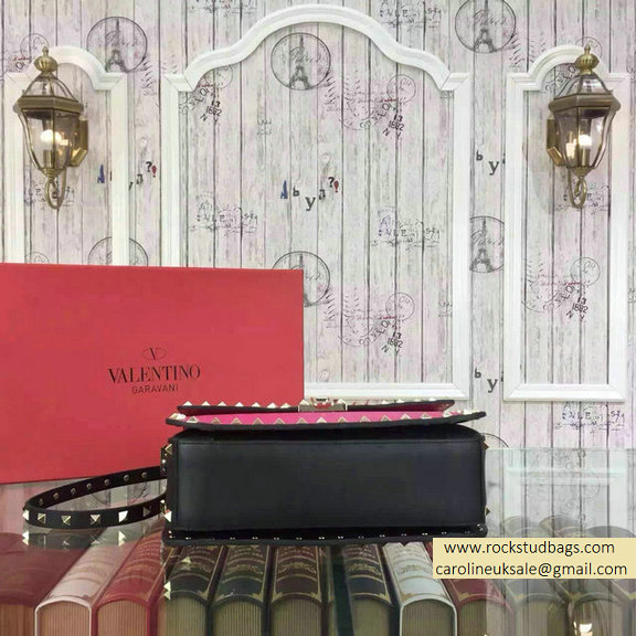 2015 Valentino Rockstud Shoulder Bag in Two Tone Calfskin Rosy/Black