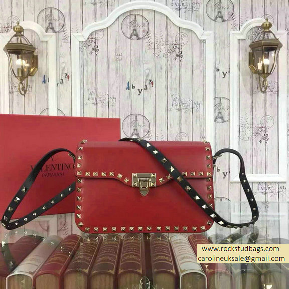Valentino Rockstud Shoulder Bag in Two Tone Calfskin Red/Black - Click Image to Close
