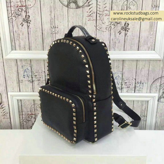 2015 Valentino Black Palm Calfskin Rockstud Medium Backpack