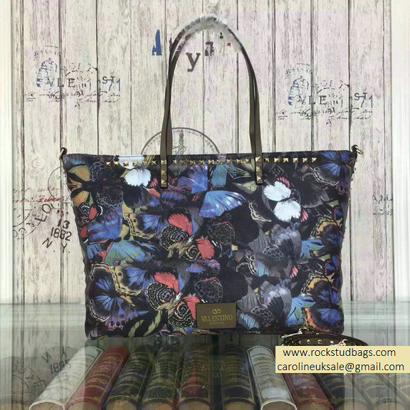 Valentino Camu Butterfly Printed Nylon Tote Bag Black - Click Image to Close