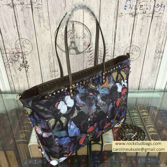 Valentino Camu Butterfly Printed Nylon Tote Bag Black - Click Image to Close