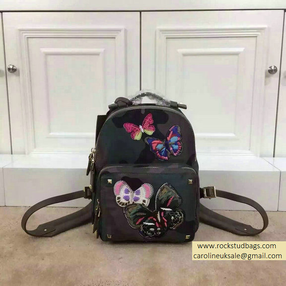 2015 Valentino Camu Butterfly Small Backpack in Camouflage Printed Canvas