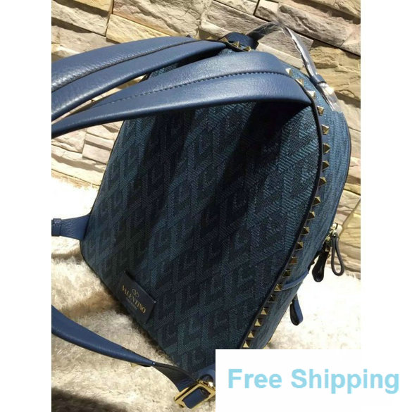 Valentino Fabric Rockstud l Backpack Army Blue - Click Image to Close