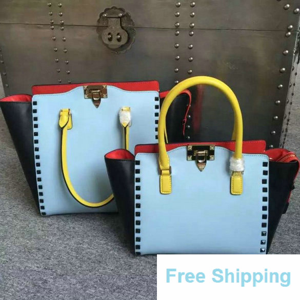 2016 Resort Valentino Four-Color Rockstud Small Double Handle Shopper Bag - Click Image to Close