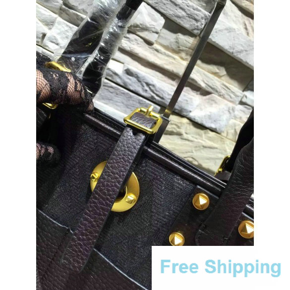 Valentino Rockstud Jacquard Fabric Top Handle Bag in Black - Click Image to Close