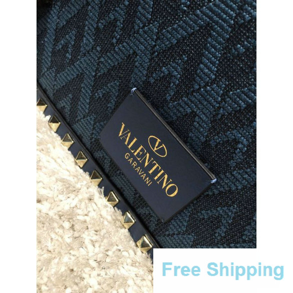 Valentino Rockstud Small Clutch in Fabric and Calfskin Blue