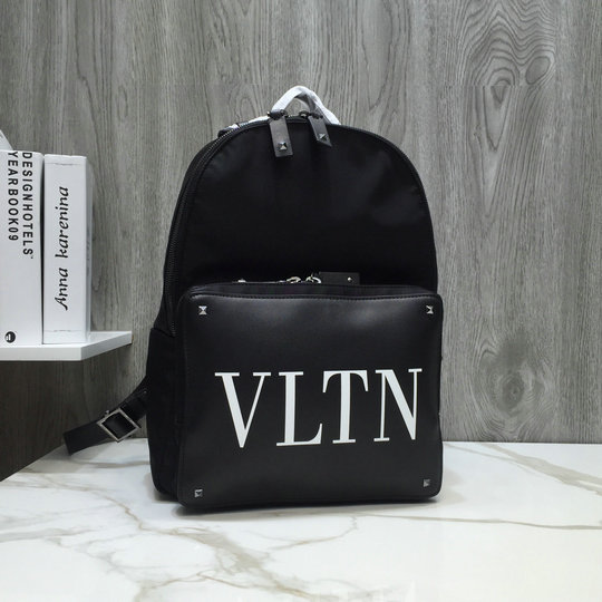2019 Valentino VLTN Nylon Backpack with leather front pocket