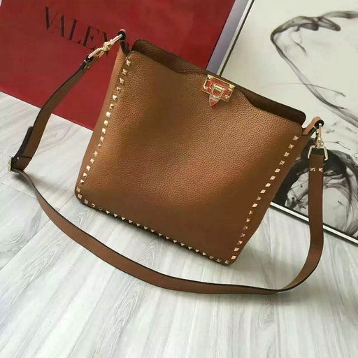 2016 Fall/Winter Valentino Rockstud Hobo Bag in Brown Leather