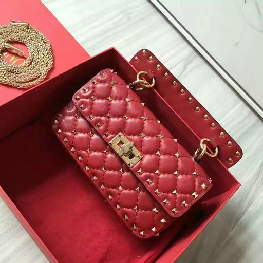2016 F/W Valentino Garavani Rockstud Spike Small Bag in Red Leather