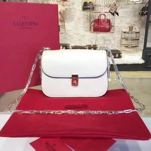 2017 S/S Valentino Chain Cross Body Bag in White Calfskin Leather