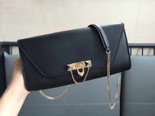 2017 New Valentino Garavani Demilune Clutch Bag in Black Leather