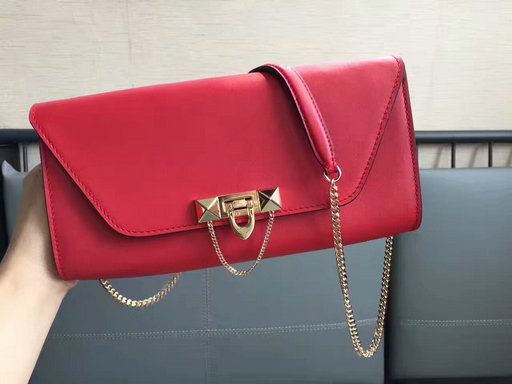 2017 New Valentino Garavani Demilune Clutch Bag in Red Calf Leather