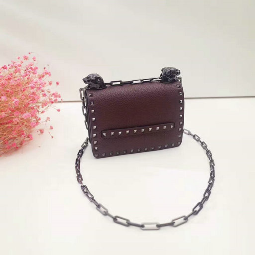 2017 F/W Valentino Small Rockstud Panther Chain Shoulder Bag in Burgundy Leather