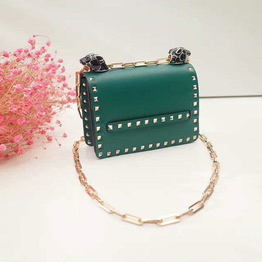2017 F/W Valentino Small Rockstud Panther Chain Shoulder Bag in Green Leather