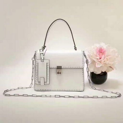 2017 F/W Valentino Stud Stitching Single Handle Bag in White Leather