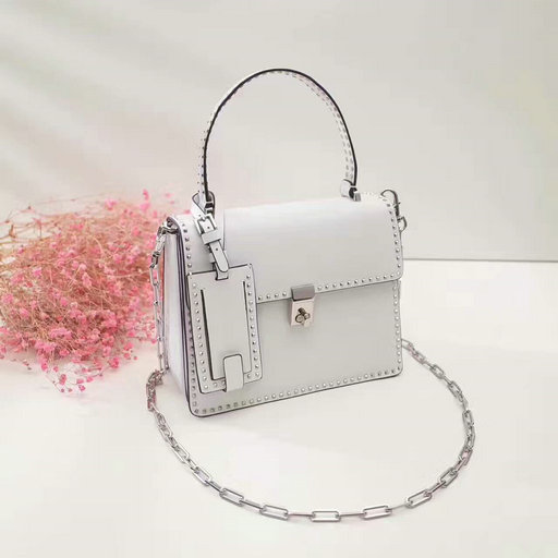 2017 F/W Valentino Small Stud Stitching Single Handle Bag in White Leather