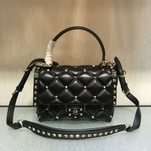 2018 S/S Valentino Candystud Single Handle Bag in Black lambskin leather