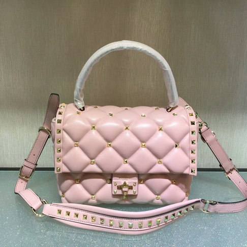 2018 S/S Valentino Candystud Single Handle Bag in Pink lambskin leather
