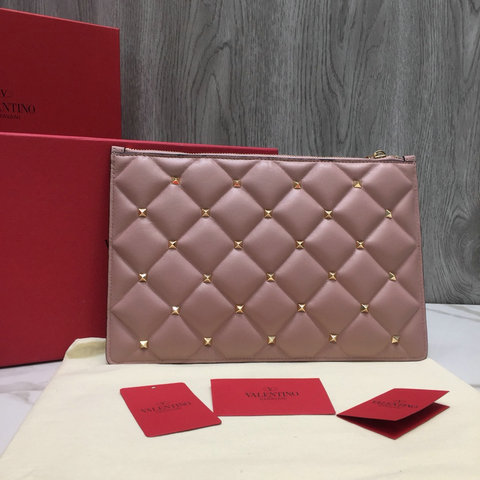 2018 New Valentino Candystud Clutch Pouch Bag in Pink Leather