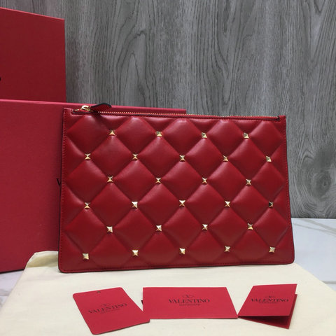 2018 New Valentino Candystud Clutch Pouch Bag in Red Leather