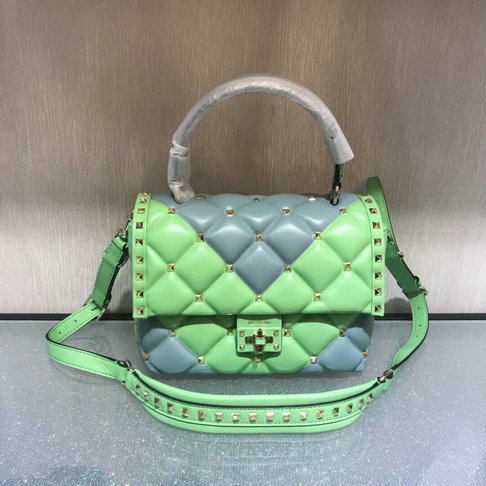 2018 S/S Valentino "V" Intarsia Candystud Single Handle Bag in Bicolor lambskin leather
