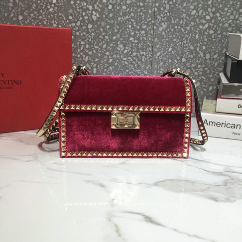 2018 New Valentino Rockstud No Limit Cross Body Bag in Velvet and Leather - Click Image to Close