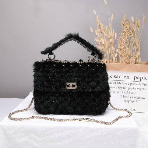 2018 Valentino Medium Mink Rockstud Spike Bag in Black