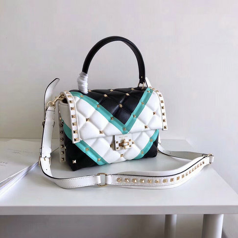 2018 S/S Valentino Candystud Tricolor Top Handle Bag in lambskin leather