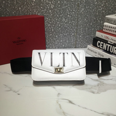 2018 Valentino VLTN Logo Belt Bag in White Calf Leather